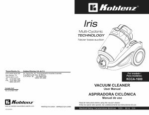 Manual Koblenz KCCA-1600 Vacuum Cleaner