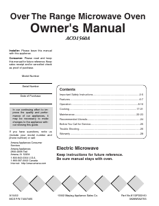 Manual Amana ACO1560AB Microwave