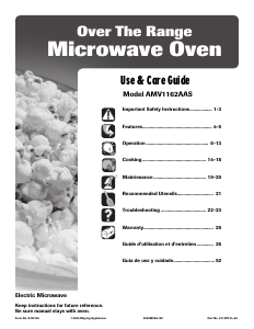 Manual Amana AMV1162AAS Microwave