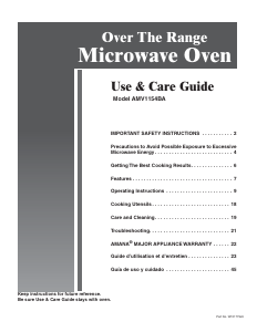 Manual Amana AMV1154BAB Microwave