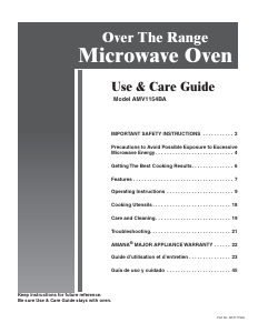 Manual Amana AMV1154BAW Microwave