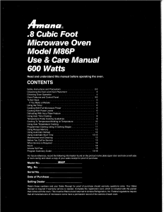 Manual Amana M86P Microwave