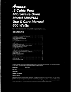 Manual Amana M86PMA Microwave