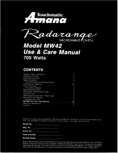 Manual Amana MW42 Radarange Microwave