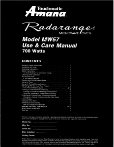 Manual Amana MW57 Radarange Microwave