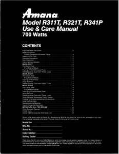 Manual Amana R311T Microwave