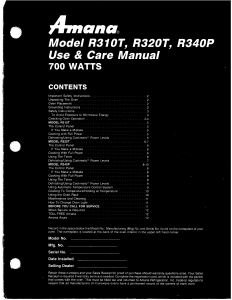 Manual Amana R320T Microwave