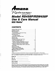 Manual Amana RS458P Radarange Microwave