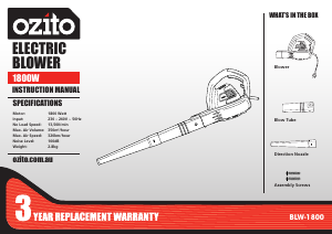 Manual Ozito BLW-1800 Leaf Blower
