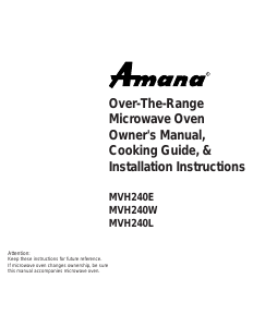 Manual Amana MVH240L Microwave