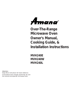 Manual Amana MVH240E Microwave