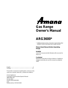 Mode d’emploi Amana ARG3600WW Cuisinière