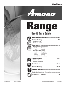 Mode d’emploi Amana AGR4412ADQ0 Cuisinière