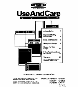Manual Roper FGP320YW2 Range