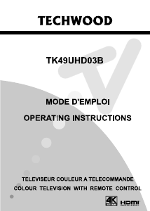 Mode d’emploi Techwood TK49UHD03B Téléviseur LCD