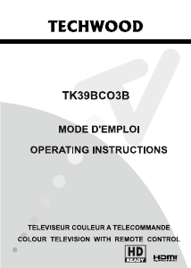 Mode d’emploi Techwood TK39BCO3B Téléviseur LCD