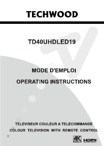 Mode d’emploi Techwood TD40UHDLED19 Téléviseur LCD