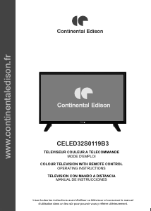 Mode d’emploi Continental Edison CELED32S0119B3 Téléviseur LED