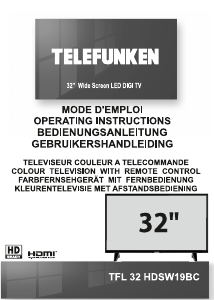 Mode d’emploi Telefunken TFL32HDSW19BC Téléviseur LED