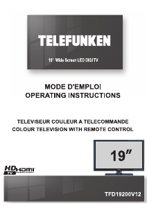 Mode d’emploi Telefunken TFD19200V12 Téléviseur LED