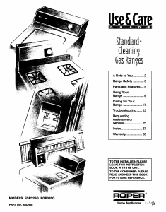Manual Roper FGP335GN1 Range