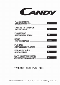 Руководство Candy PG640/ 1SQX Варочная поверхность