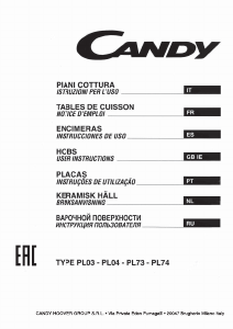 Manual de uso Candy PGC640SQBA Placa
