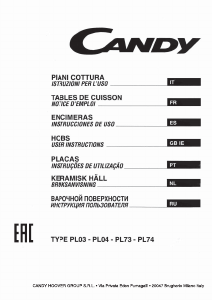 Manual de uso Candy PGC640SQXX Placa