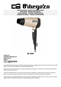 Manual Orbegozo SE 1600 Secador de cabelo