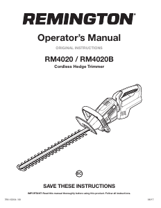 Manual de uso Remington RM4020 Tijeras cortasetos