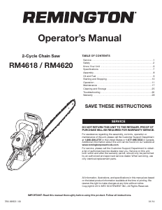 Manual de uso Remington RM4620 Sierra de cadena