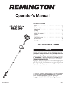 Manual de uso Remington RM2599 Sierra de cadena