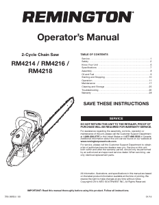 Manual de uso Remington RM4216 Sierra de cadena