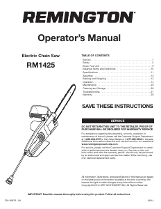 Manual Remington RM1425 Chainsaw