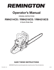 Manual de uso Remington RM4216CS Sierra de cadena