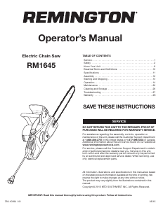 Mode d’emploi Remington RM1645 Tronçonneuse