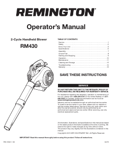 Manual de uso Remington RM430 Soplador de hojas