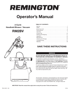 Manual Remington RM2BV Leaf Blower