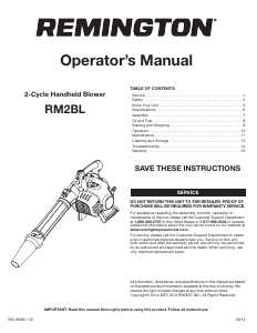 Manual de uso Remington RM2BL Soplador de hojas