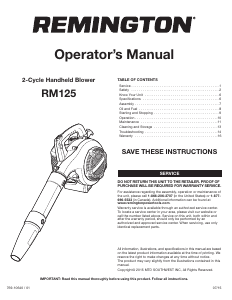 Manual Remington RM125 Leaf Blower