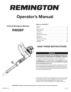 Manual de uso Remington RM2BP Soplador de hojas