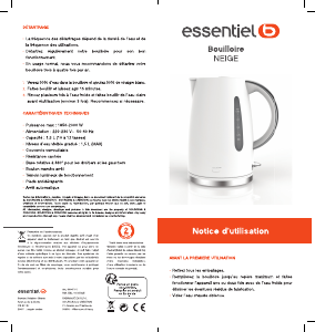 Mode d’emploi Essentiel B EBL 16 Neige Bouilloire