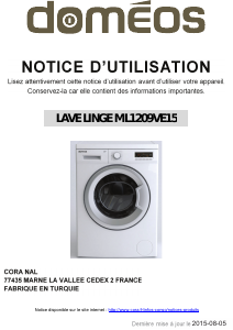 Mode d’emploi Doméos ML1209VE15 Lave-linge