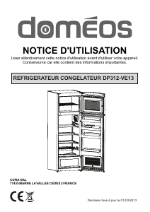 Mode d’emploi Doméos DP312-VE13 Réfrigérateur combiné