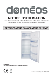 Mode d’emploi Doméos DP253VE Réfrigérateur combiné