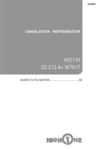 Mode d’emploi High One 2D 213 A+ W701T Réfrigérateur combiné