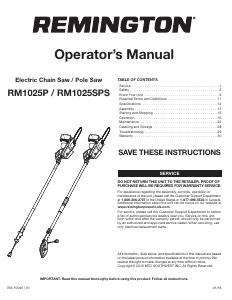 Manual de uso Remington RM1025SPS Sierra de cadena