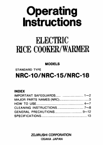 Manual Zojirushi NRC-10 Rice Cooker