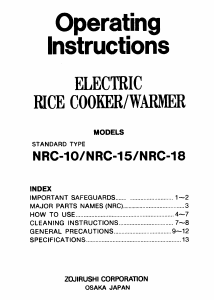 Manual Zojirushi NRC-15 Rice Cooker