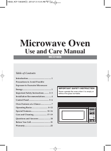 Manual Magic Chef MCO165S Microwave